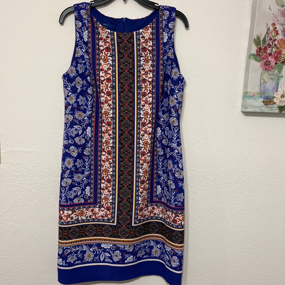 Apt 9 Blue Floral Shift Dress Womens 12 Boho Sleeveless Knee Length‎
